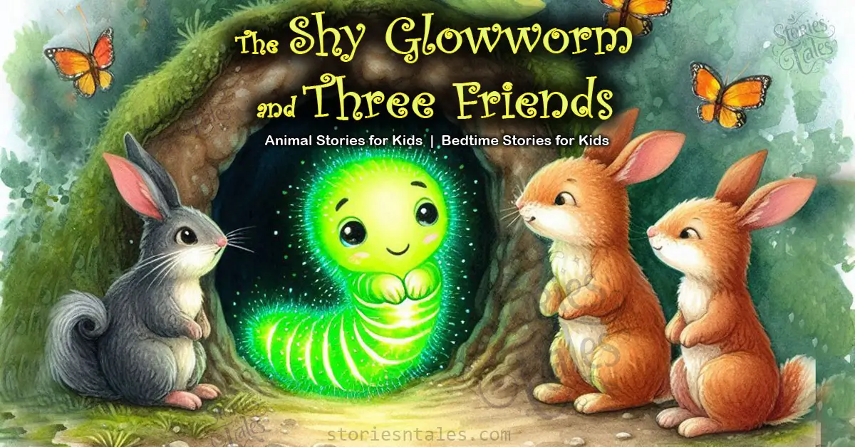 storiesntales.com - bedtime stories for kids - animal stories for kids - glowy the shy glowworm and three friends