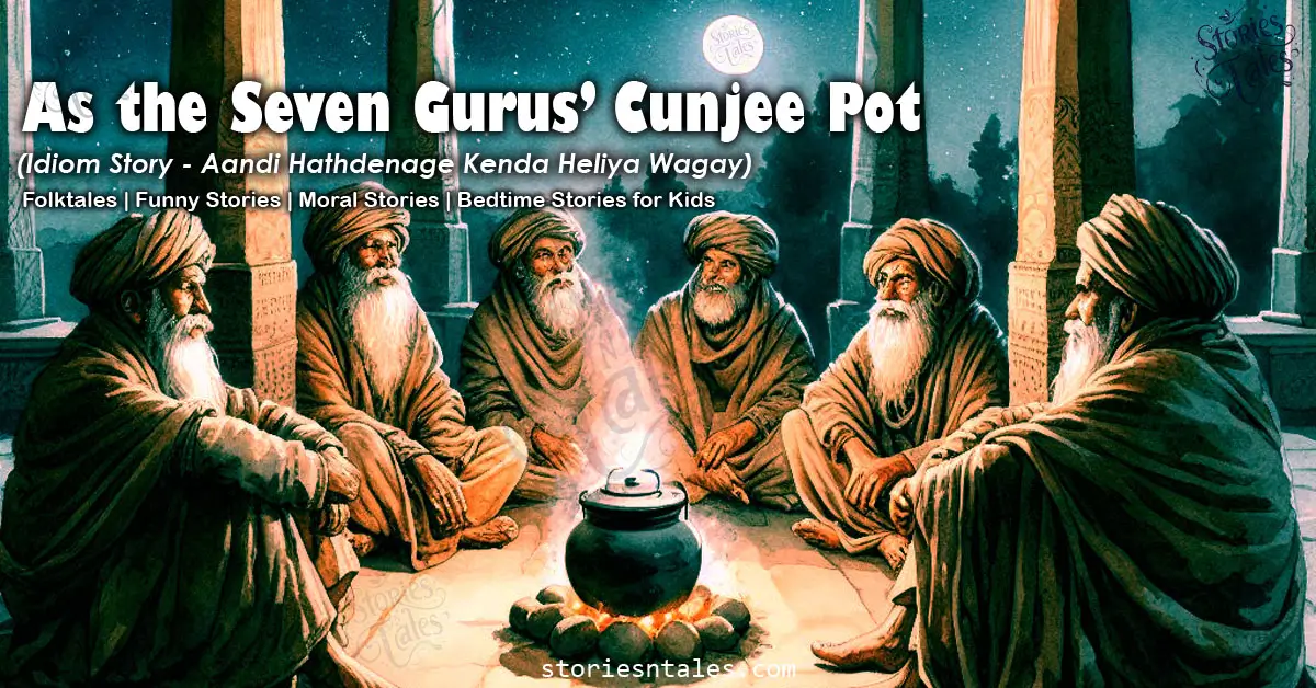 storiesntales.com - bedtime stories for kids - idiom stories - funny folktales - funny stories - moral stories - as the seven gurus' cunjee pot